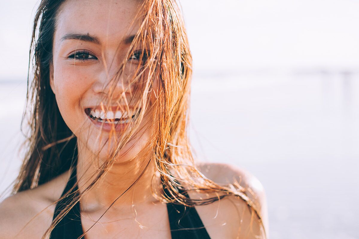 Young girl who has been swimming