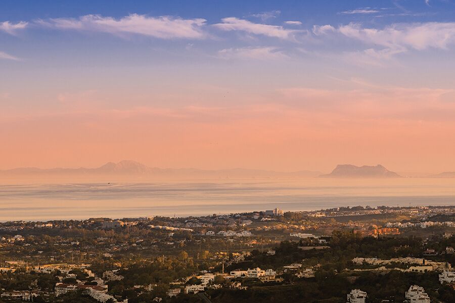 Views at sunset to Gibraltar and Africa
